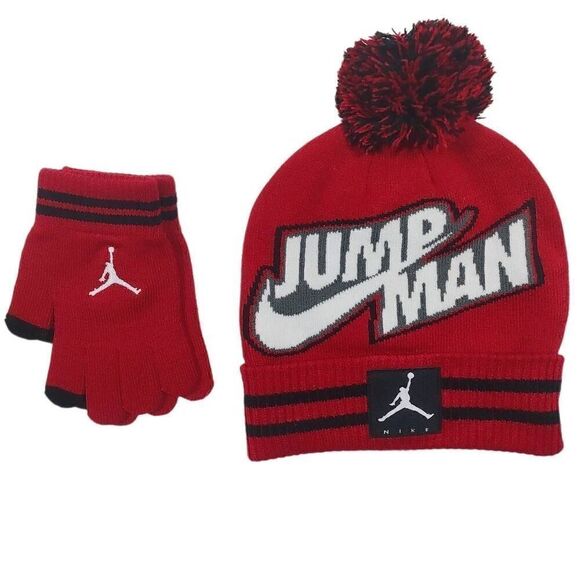 Nike Jordan Jumpman Pom Beanie Glove Set -Q - Picture 1 of 2